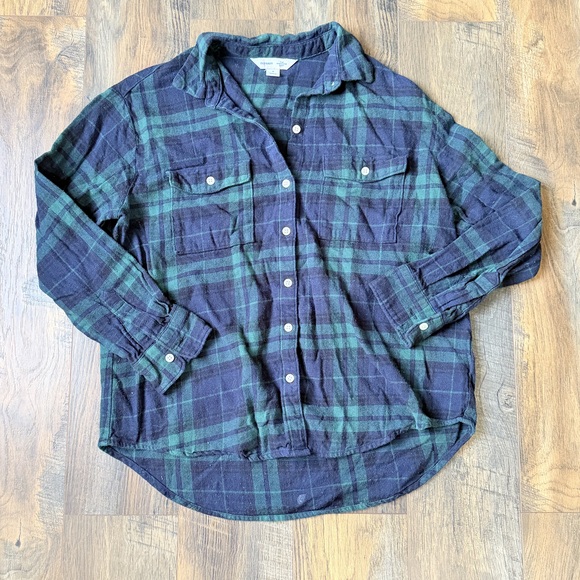 Old navy cotton oversize flannel the boyfriend shirt in Green - Picture 2 of 6